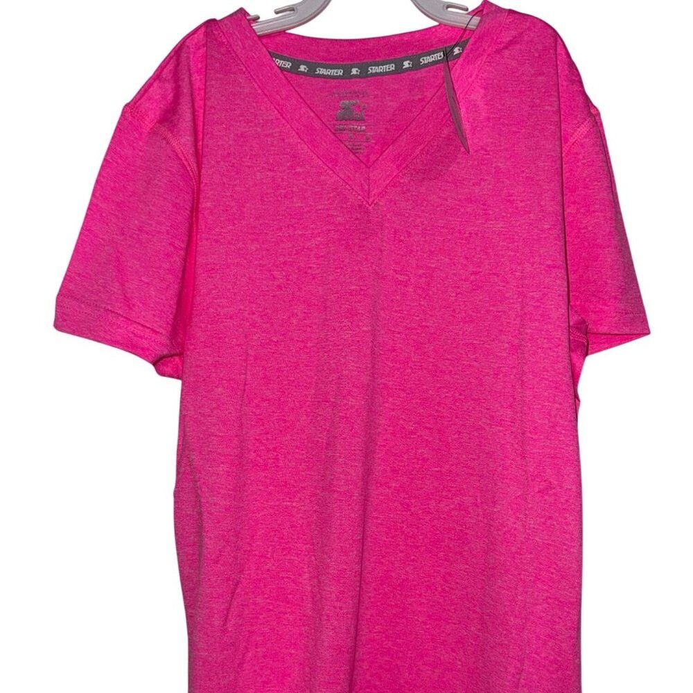 Starter Girls Dri-Star V-Neck T-Shirt Large Pink Polyester Athletic Top Size S
